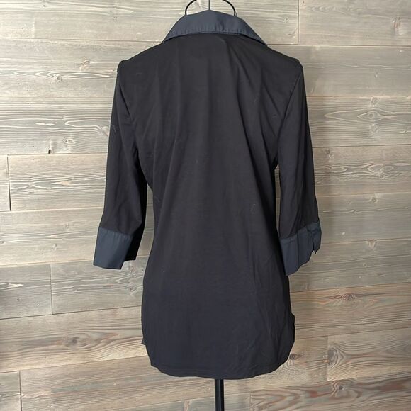 WHBM black V-neck three-quarter sleeve collared blouse - Picture 4 of 4